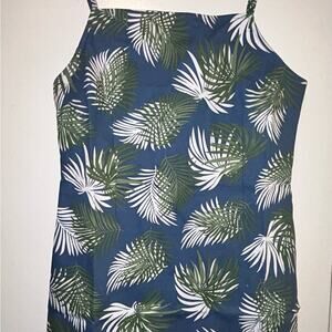 Urban Outfitters Blue and Green Leaf Print Midi Dress